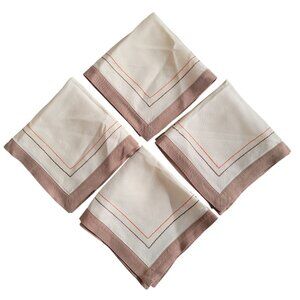 Vintage Luncheon Cocktail Napkins Cream with Brown Trim Orange and Brown Stitch